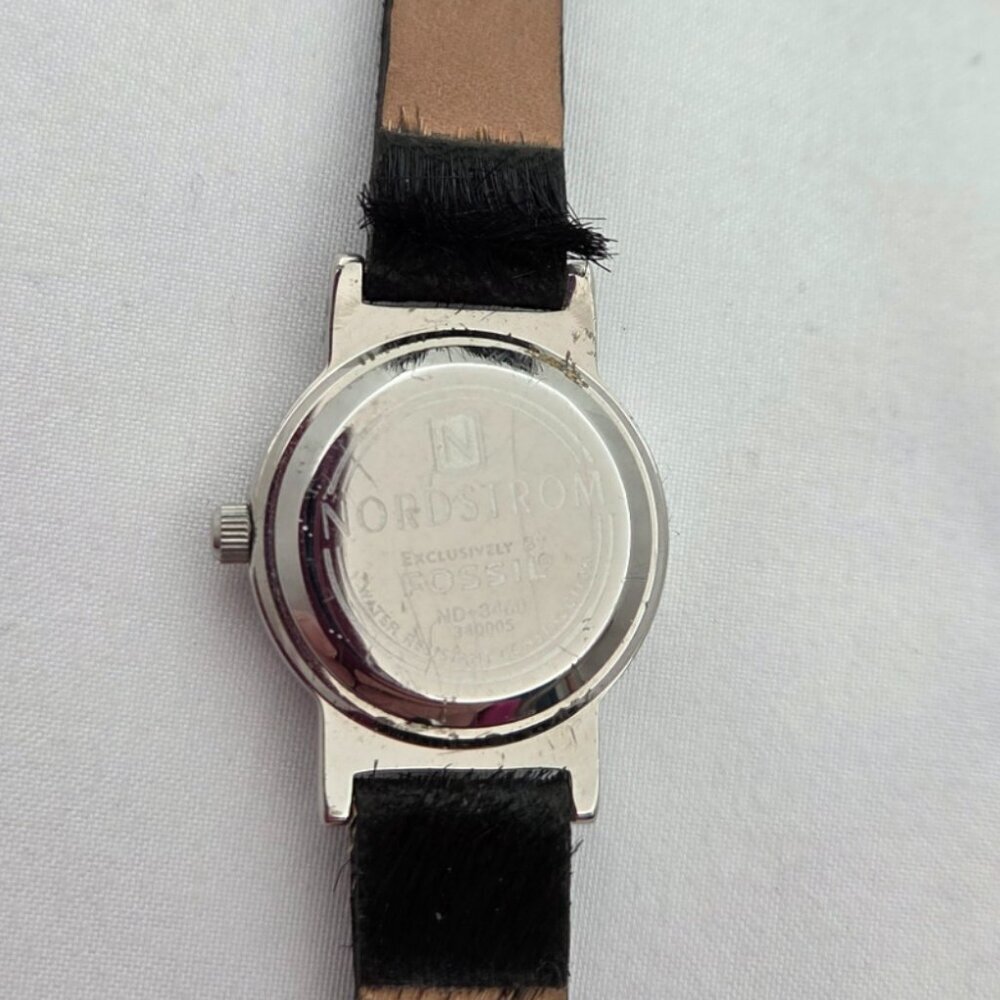 VTG 90s Fossil & Nordstrom Minimalist Watch - Black Cowhide Band - Picture 5 of 11